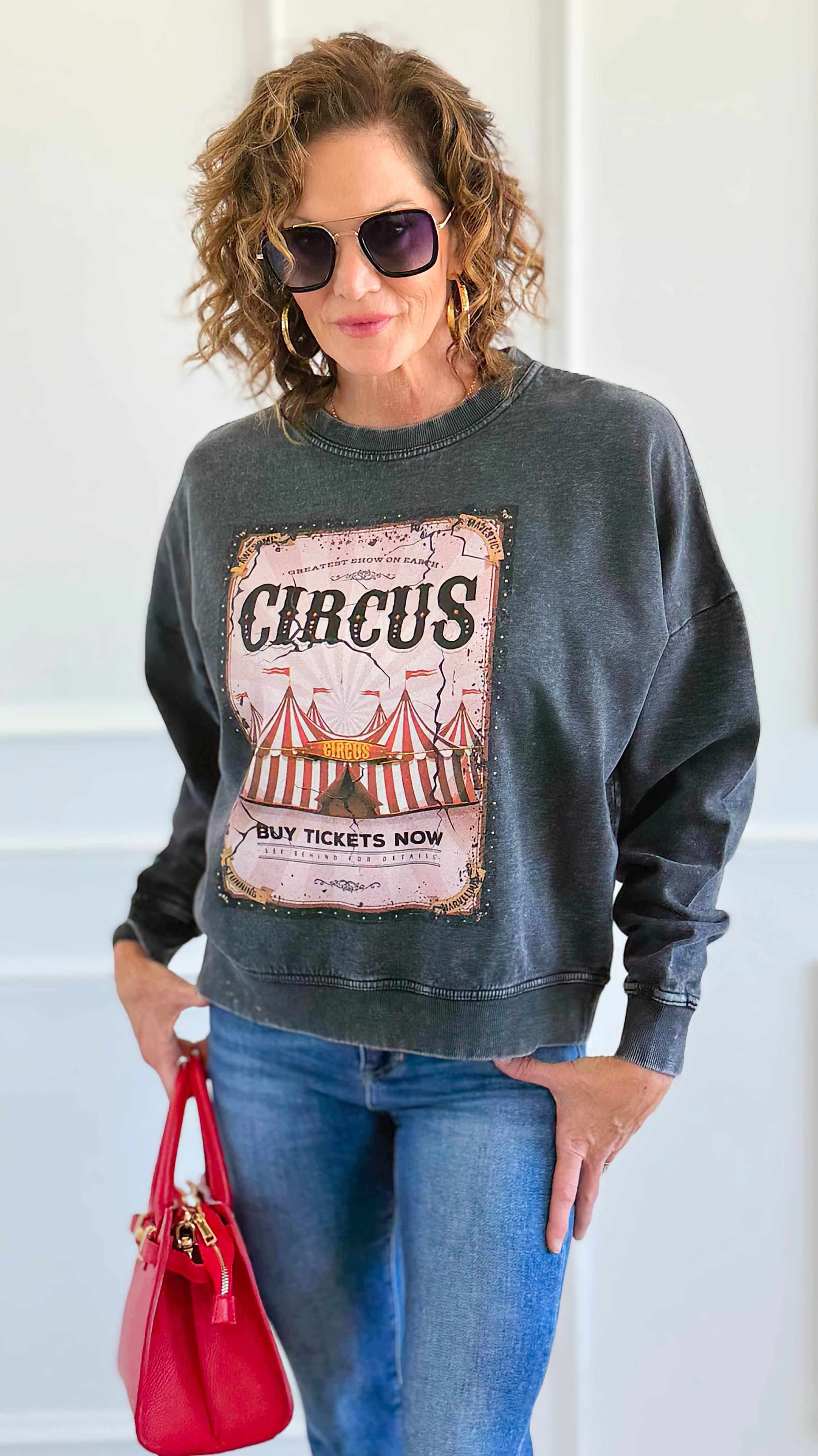 Pre Order - Showtime Circus Italian Sweatshirt-110 Long Sleeve Tops-FIRSTAGE-Coastal Bloom Boutique, find the trendiest versions of the popular styles and looks Located in Indialantic, FL