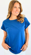 Cotton Crew Girl Next Door Neck Top - Lt. Navy-110 Short Sleeve Tops-Zenana-Coastal Bloom Boutique, find the trendiest versions of the popular styles and looks Located in Indialantic, FL