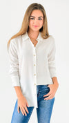 Effortless Oversized Button Down Top - White-130 Long sleeve top-MYSTREE INC.-Coastal Bloom Boutique, find the trendiest versions of the popular styles and looks Located in Indialantic, FL