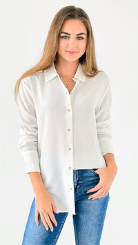 Effortless Oversized Button Down Top - White-130 Long sleeve top-MYSTREE INC.-Coastal Bloom Boutique, find the trendiest versions of the popular styles and looks Located in Indialantic, FL