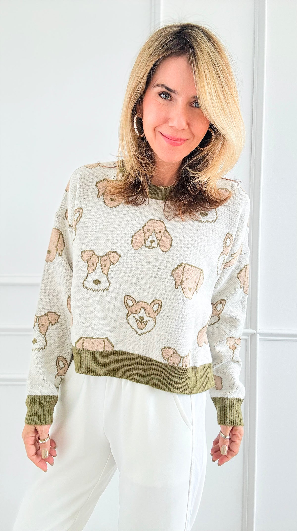 Pups Rib Knit Sweater - Olive-140 Sweaters-Dreamers-Coastal Bloom Boutique, find the trendiest versions of the popular styles and looks Located in Indialantic, FL