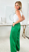 Angora Italian Satin Pant - Kelly Green-170 Bottoms-Germany-Coastal Bloom Boutique, find the trendiest versions of the popular styles and looks Located in Indialantic, FL