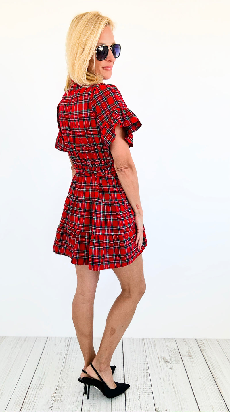 Festive Plaid Flutter Dress-200 dresses/jumpsuits/rompers-SUGARLIPS-Coastal Bloom Boutique, find the trendiest versions of the popular styles and looks Located in Indialantic, FL