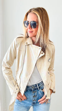 Holographic Metallic Jacket - Beige-160 Jackets-Michel-Coastal Bloom Boutique, find the trendiest versions of the popular styles and looks Located in Indialantic, FL