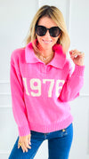 1976 Pink Sweater-140 Sweaters-Lovelo x GeeGee-Coastal Bloom Boutique, find the trendiest versions of the popular styles and looks Located in Indialantic, FL