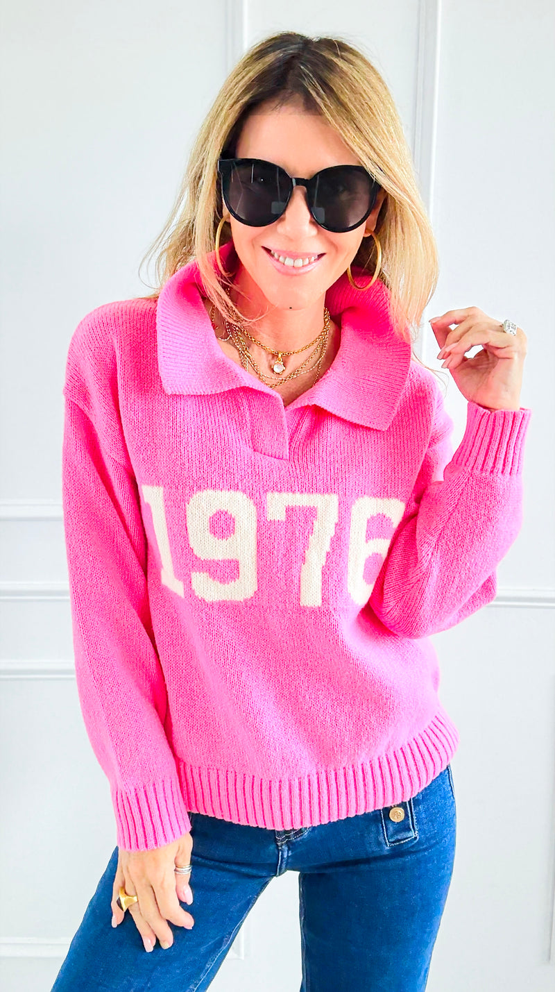 1976 Pink Sweater-140 Sweaters-Lovelo x GeeGee-Coastal Bloom Boutique, find the trendiest versions of the popular styles and looks Located in Indialantic, FL