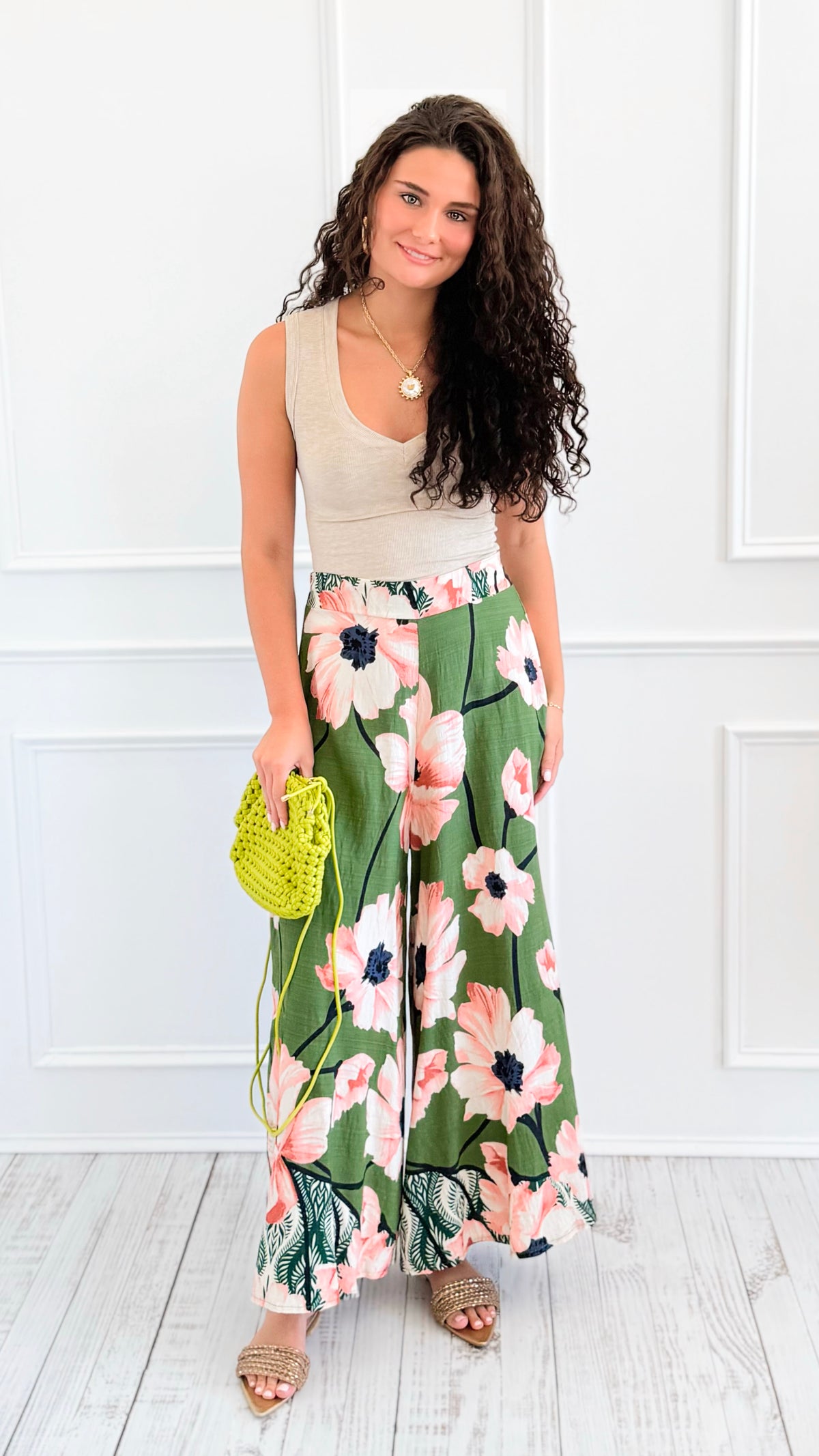 Garden Escape Italian Palazzo Pant- Green-100 Pants-AZUL MONACO-Coastal Bloom Boutique, find the trendiest versions of the popular styles and looks Located in Indialantic, FL