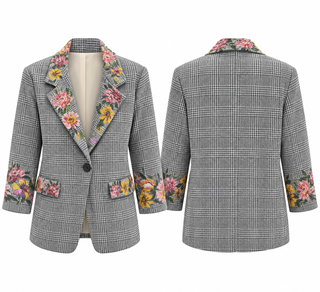 Painted Floral Plaid Italian Blazer