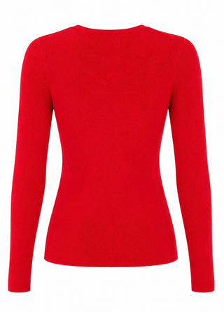 Fitted V-Neck Knit Top - Tomato