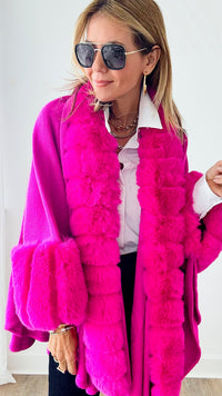 Faux Fur Poncho - Fuchsia-150 Cardigans/Layers-original usa-Coastal Bloom Boutique, find the trendiest versions of the popular styles and looks Located in Indialantic, FL