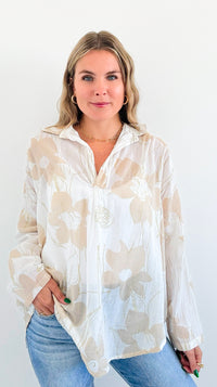 Botanical Breeze Collared Top-130 Long Sleeve Tops-V6-Coastal Bloom Boutique, find the trendiest versions of the popular styles and looks Located in Indialantic, FL