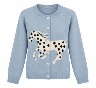 Spotted Equestrian Button Cardigan - Light Blue