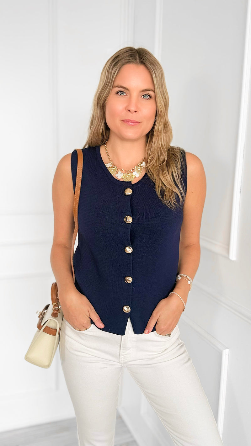 Midnight Sonata Button Vest-150 Cardigans/Layers-Thinkable-Coastal Bloom Boutique, find the trendiest versions of the popular styles and looks Located in Indialantic, FL