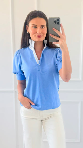 Classic Contrast Collar Blouse - Periwinkle