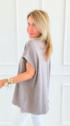 Washed Relax Polo Top - Mocha-110 Short Sleeve Tops-Rae Mode-Coastal Bloom Boutique, find the trendiest versions of the popular styles and looks Located in Indialantic, FL