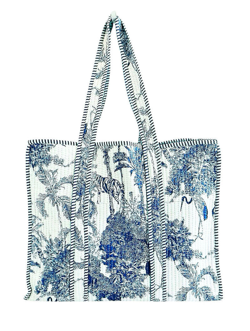 Palm Paradise Quilted Tote Bag - Blue-240 Bags-bhavnas boutique-Coastal Bloom Boutique, find the trendiest versions of the popular styles and looks Located in Indialantic, FL