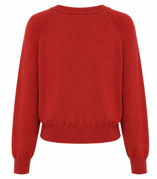 Fine Knit Crewneck Long Sleeve Top  - Dark Rust