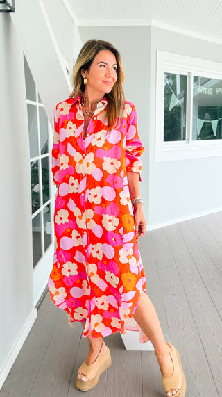 Sunset Spritz Linen Italian Button Dress