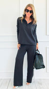 Chic & Cozy Eileen French Terry Pant Set-Black-210 Loungewear/sets-EC COLLECTION INC-Coastal Bloom Boutique, find the trendiest versions of the popular styles and looks Located in Indialantic, FL