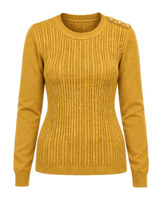 Cable Knit Crew Neck Sweater - Mustard