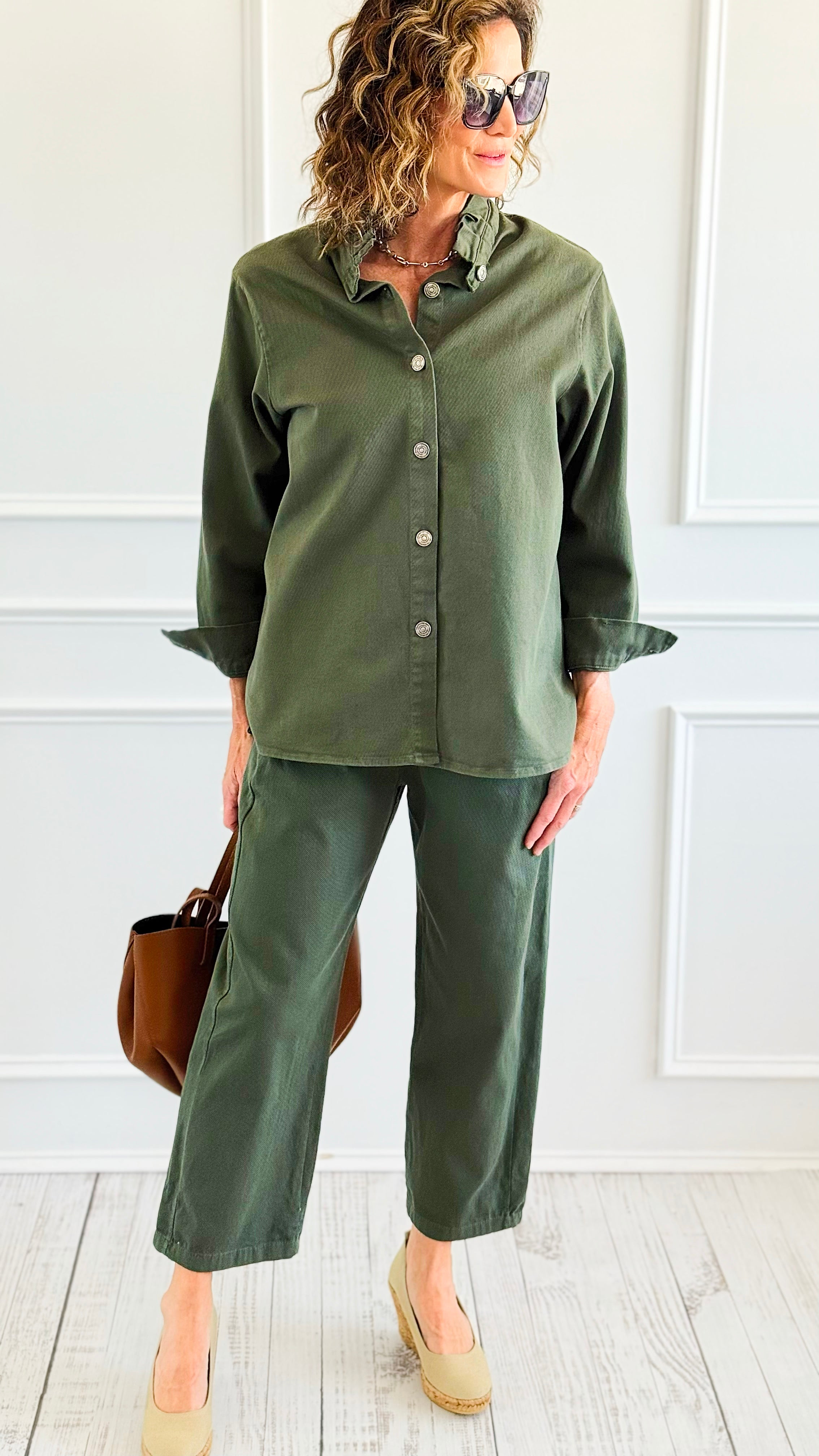 Italian Cropped Textured Woven Joggers-Fatigue-100 Pants-V SKY-Coastal Bloom Boutique, find the trendiest versions of the popular styles and looks Located in Indialantic, FL