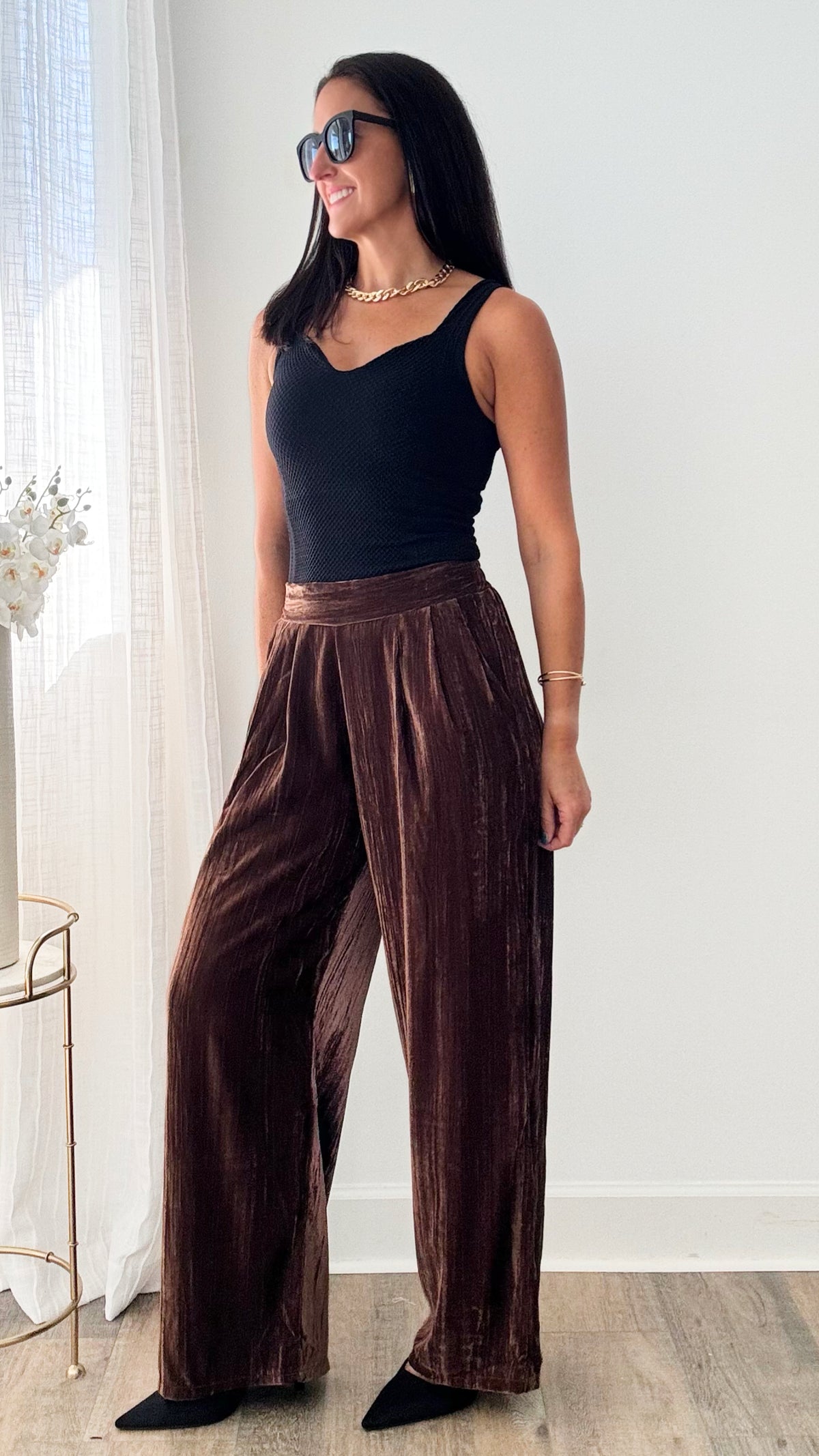 Velvet Palazzo Pant Pockets-180 Joggers-Venti6-Coastal Bloom Boutique, find the trendiest versions of the popular styles and looks Located in Indialantic, FL