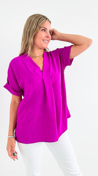 The Jetsetter Blouse - Magenta-110 short Sleeve Top-2 Hearts-Coastal Bloom Boutique, find the trendiest versions of the popular styles and looks Located in Indialantic, FL