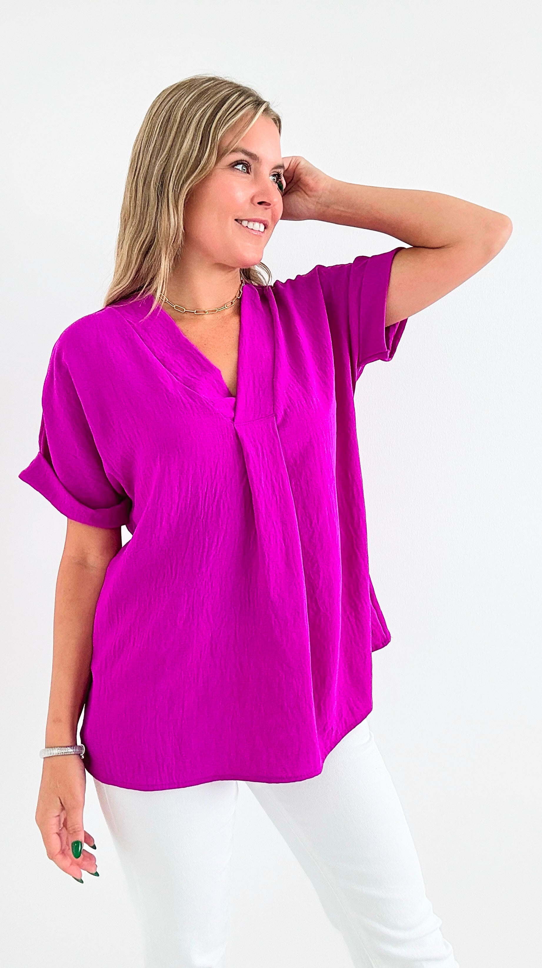 The Jetsetter Blouse - Magenta-110 short Sleeve Top-2 Hearts-Coastal Bloom Boutique, find the trendiest versions of the popular styles and looks Located in Indialantic, FL
