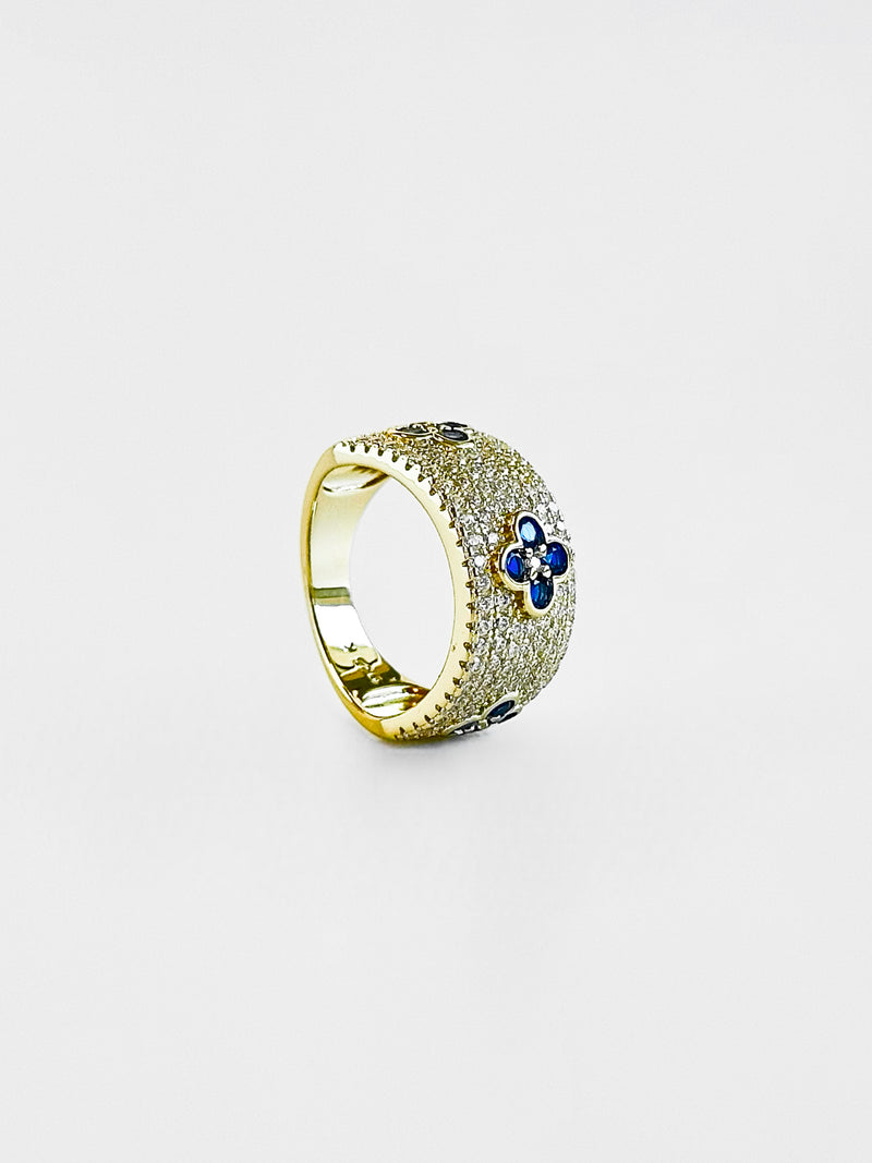 Sterling Silver Micropave Sapphire Flower Station Ring-230 Jewelry-NYC-Coastal Bloom Boutique, find the trendiest versions of the popular styles and looks Located in Indialantic, FL