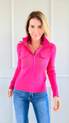 Bold Elegance Zip-Up Knit Top - Fuchsia-130 Long Sleeve Tops-Chasing Bandits-Coastal Bloom Boutique, find the trendiest versions of the popular styles and looks Located in Indialantic, FL