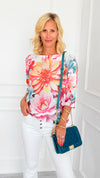 Sunset Dahlia St Tropez Short Sleeve Sweater-140 Sweaters-SORPRESA-Coastal Bloom Boutique, find the trendiest versions of the popular styles and looks Located in Indialantic, FL