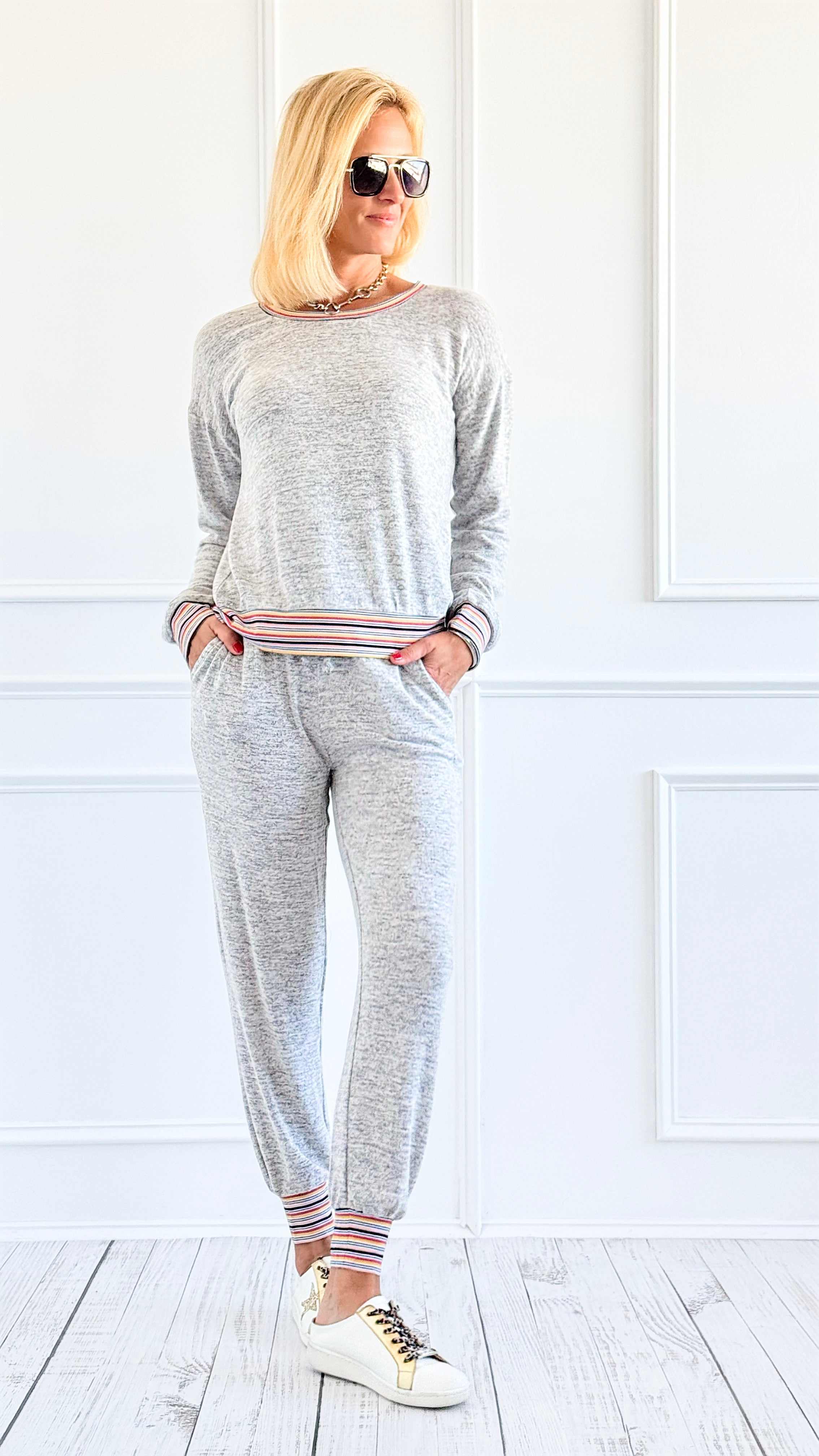 Chic Trim Detail Jogger Set-140 Sweaters-Rousseau-Coastal Bloom Boutique, find the trendiest versions of the popular styles and looks Located in Indialantic, FL