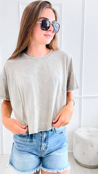 Washed Round Neck Short Sleeve Top-110 Short Sleeve Tops-Zenana-Coastal Bloom Boutique, find the trendiest versions of the popular styles and looks Located in Indialantic, FL