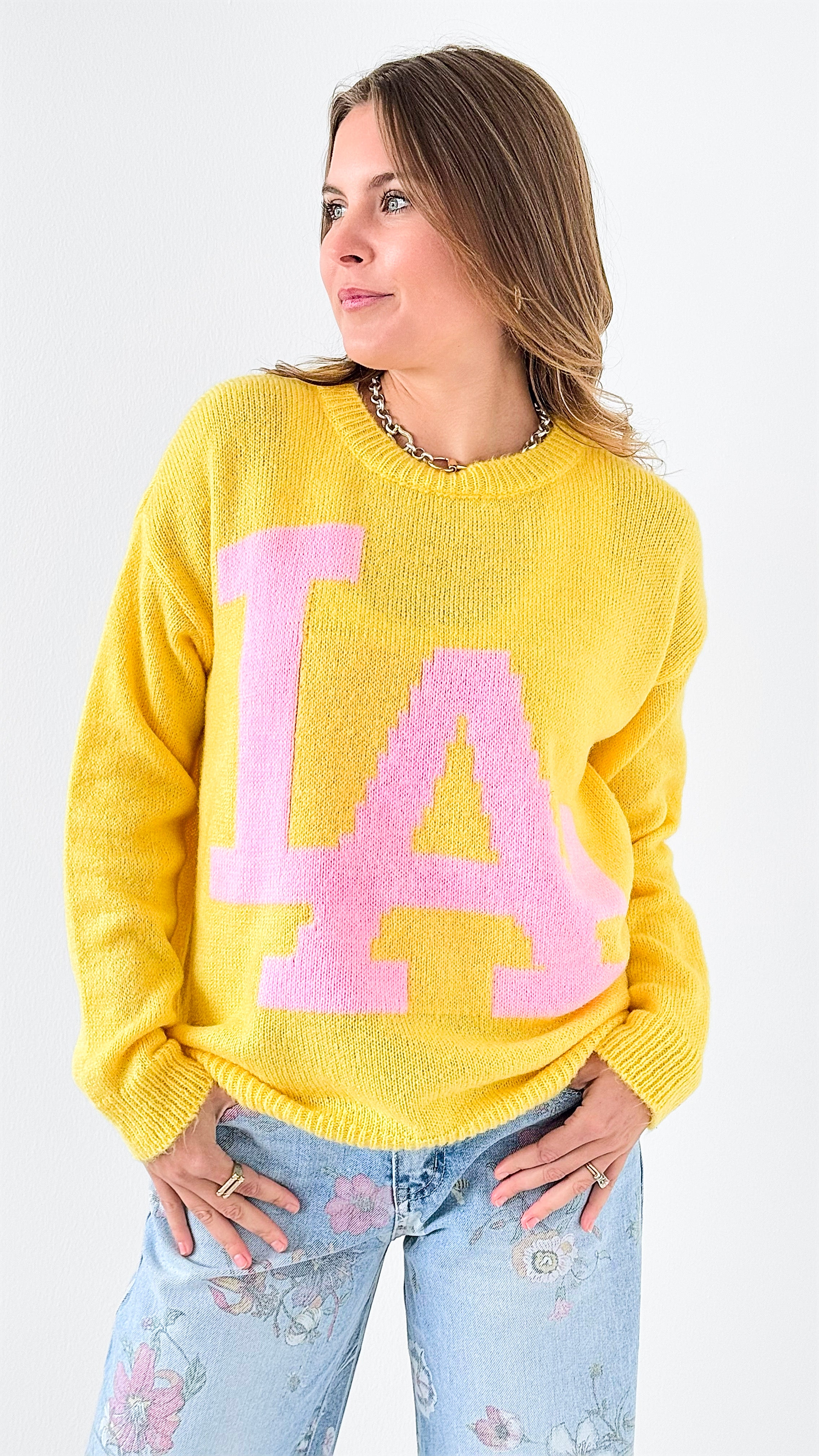 LA Italian Knit Sweater- Yellow-140 Sweaters-Italianissimo-Coastal Bloom Boutique, find the trendiest versions of the popular styles and looks Located in Indialantic, FL