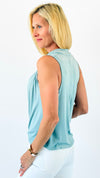 Draped Cowl Neck Top - Mint-100 Sleeveless Tops-Ariella-Coastal Bloom Boutique, find the trendiest versions of the popular styles and looks Located in Indialantic, FL
