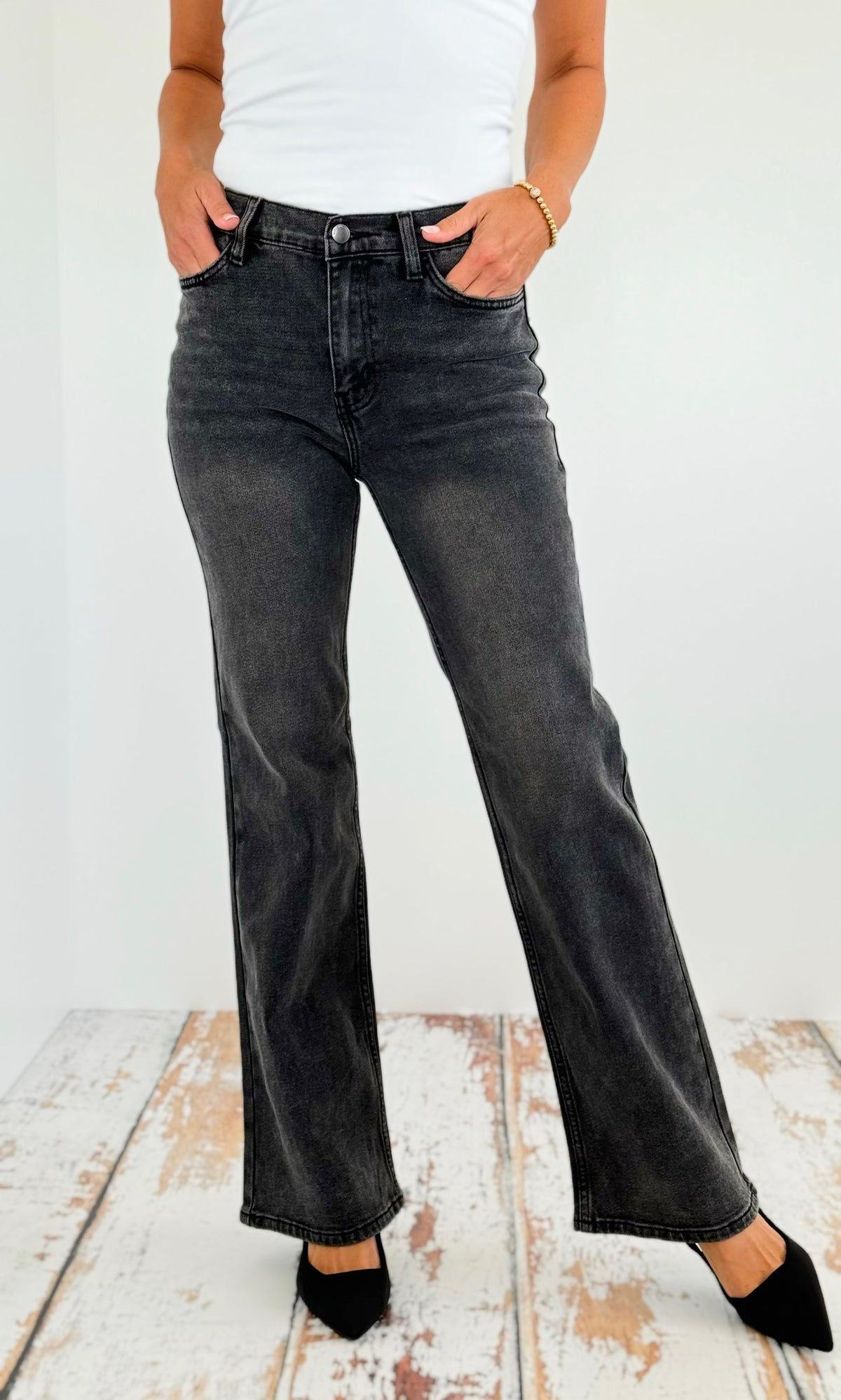 High-Waisted Flare Jeans-190 Denim-Vibrant M.i.U-Coastal Bloom Boutique, find the trendiest versions of the popular styles and looks Located in Indialantic, FL