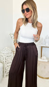 Angora Italian Satin Pant - Chocolate-170 Bottoms-Italianissimo-Coastal Bloom Boutique, find the trendiest versions of the popular styles and looks Located in Indialantic, FL