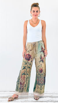 PRE ORDER Whimsical Hummingbird Drawstring Pants-170 Bottoms-Origami Fashion Inc-Coastal Bloom Boutique, find the trendiest versions of the popular styles and looks Located in Indialantic, FL