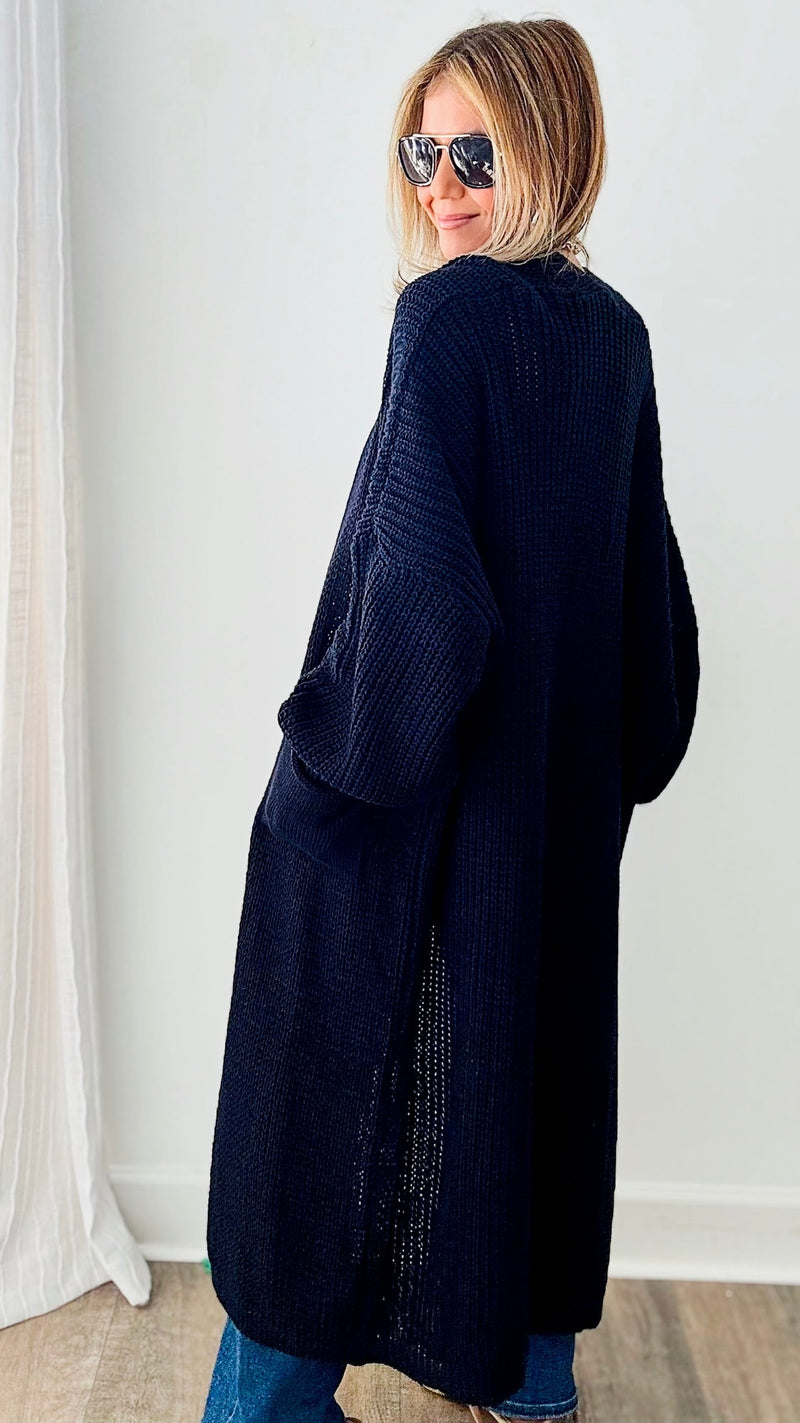 Sugar High Long Italian Cardigan - Navy-150 Cardigans/Layers-Italianissimo-Coastal Bloom Boutique, find the trendiest versions of the popular styles and looks Located in Indialantic, FL