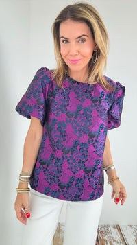 Nocturnal Garden Puff Sleeve Top-110 Short Sleeve Tops-SUGARLIPS-Coastal Bloom Boutique, find the trendiest versions of the popular styles and looks Located in Indialantic, FL