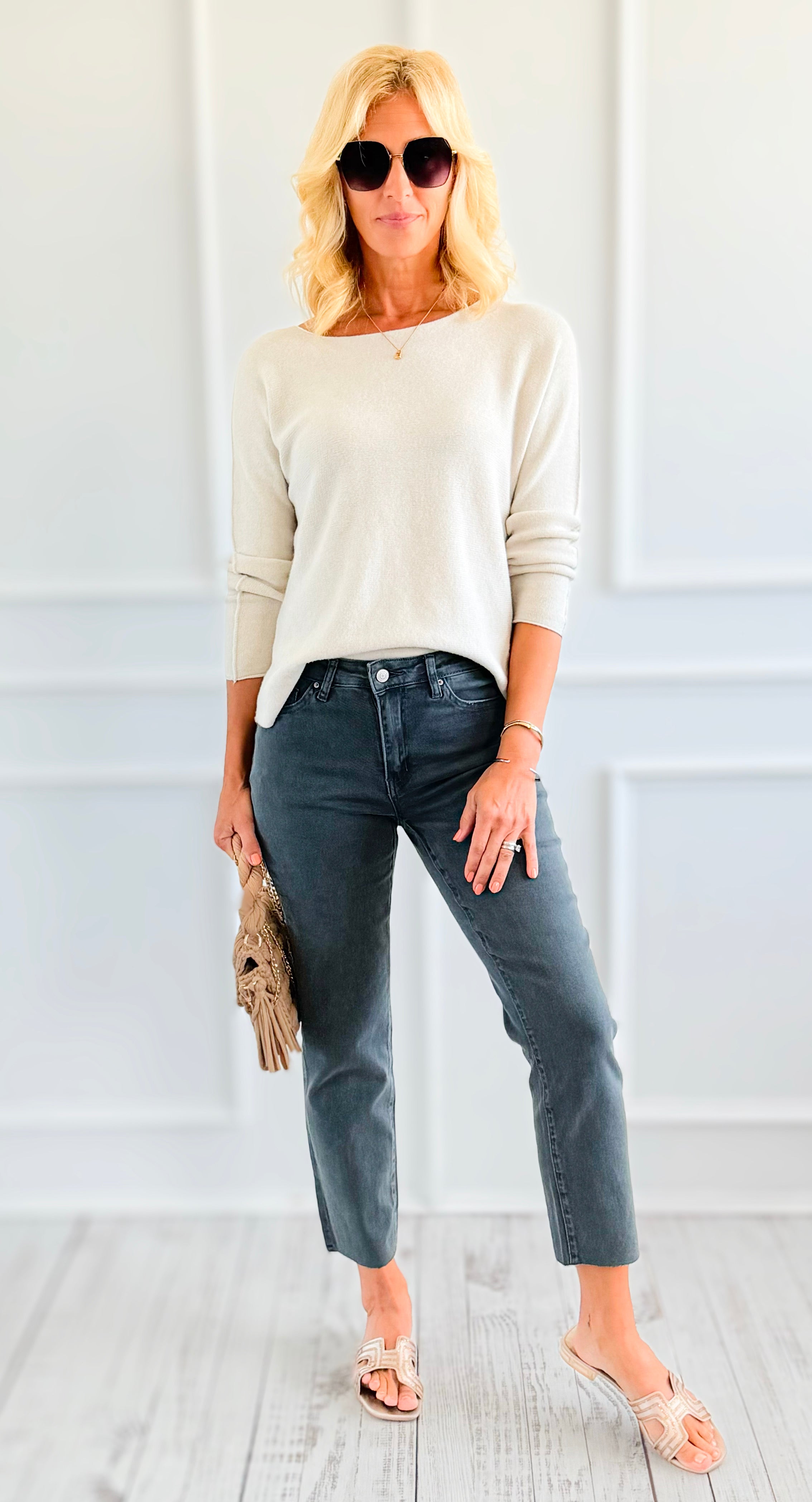 Washed Edge Cropped Jeans - Ash Black-190 Denim-Zenana-Coastal Bloom Boutique, find the trendiest versions of the popular styles and looks Located in Indialantic, FL