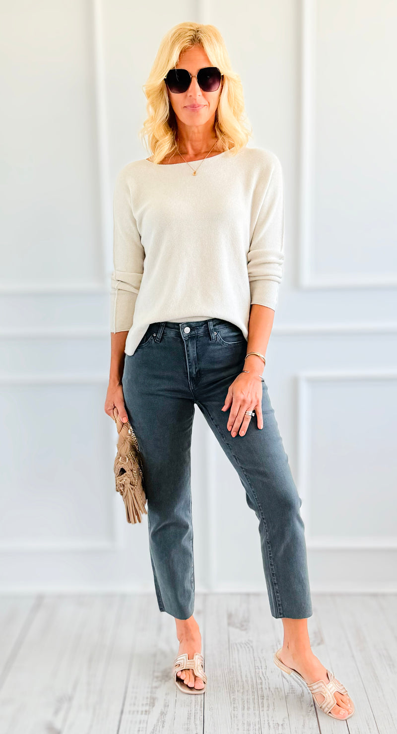 Washed Edge Cropped Jeans - Ash Black-190 Denim-Zenana-Coastal Bloom Boutique, find the trendiest versions of the popular styles and looks Located in Indialantic, FL