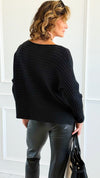 Wavy Lines Italian Pullover- Black-140 Sweaters-Aute-Coastal Bloom Boutique, find the trendiest versions of the popular styles and looks Located in Indialantic, FL