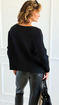Wavy Lines Italian Pullover- Black-140 Sweaters-Aute-Coastal Bloom Boutique, find the trendiest versions of the popular styles and looks Located in Indialantic, FL