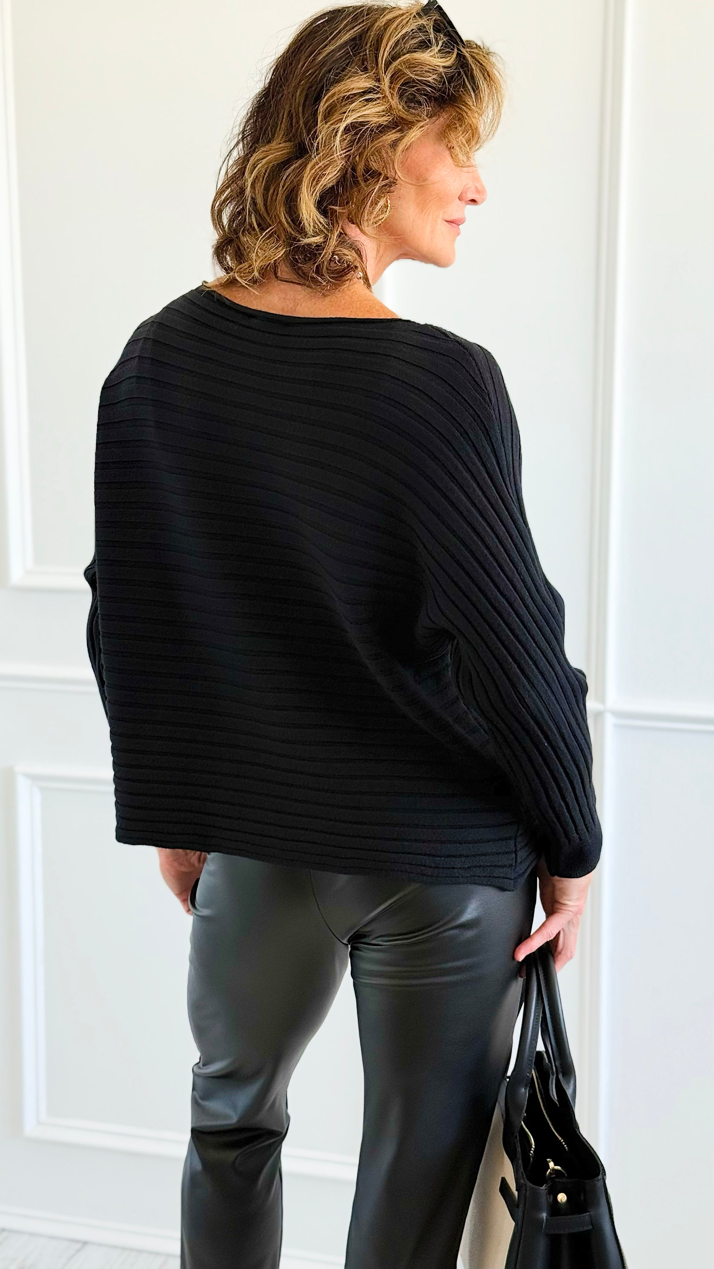 Wavy Lines Italian Pullover- Black-140 Sweaters-Aute-Coastal Bloom Boutique, find the trendiest versions of the popular styles and looks Located in Indialantic, FL
