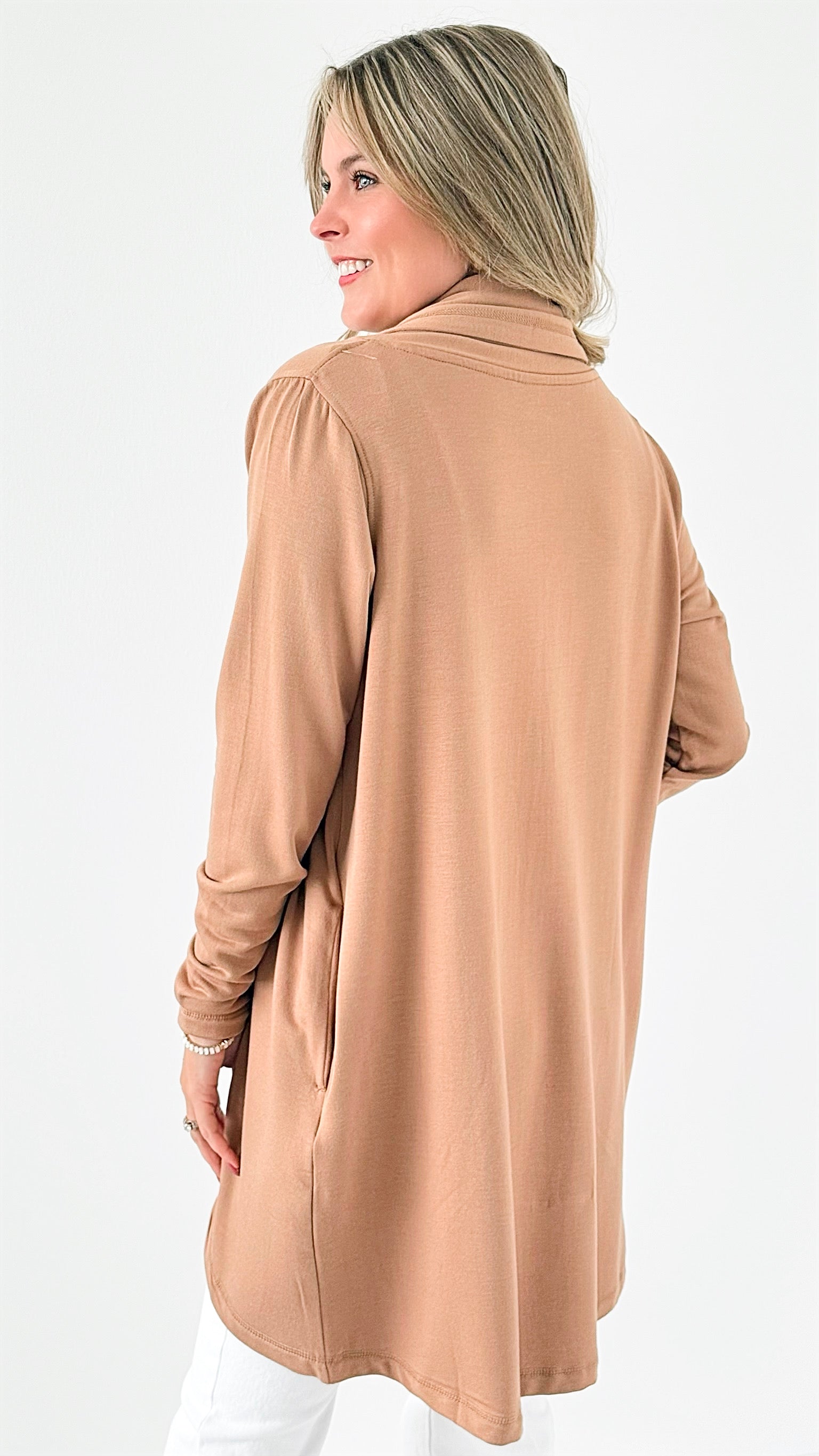 Fleece Lined Flowy Open Cardigan - Camel-210 Loungewear/Sets-Mono B-Coastal Bloom Boutique, find the trendiest versions of the popular styles and looks Located in Indialantic, FL