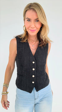 Eternal Grace Tweed Vest - Black-100 Sleeveless Tops-Must Have-Coastal Bloom Boutique, find the trendiest versions of the popular styles and looks Located in Indialantic, FL