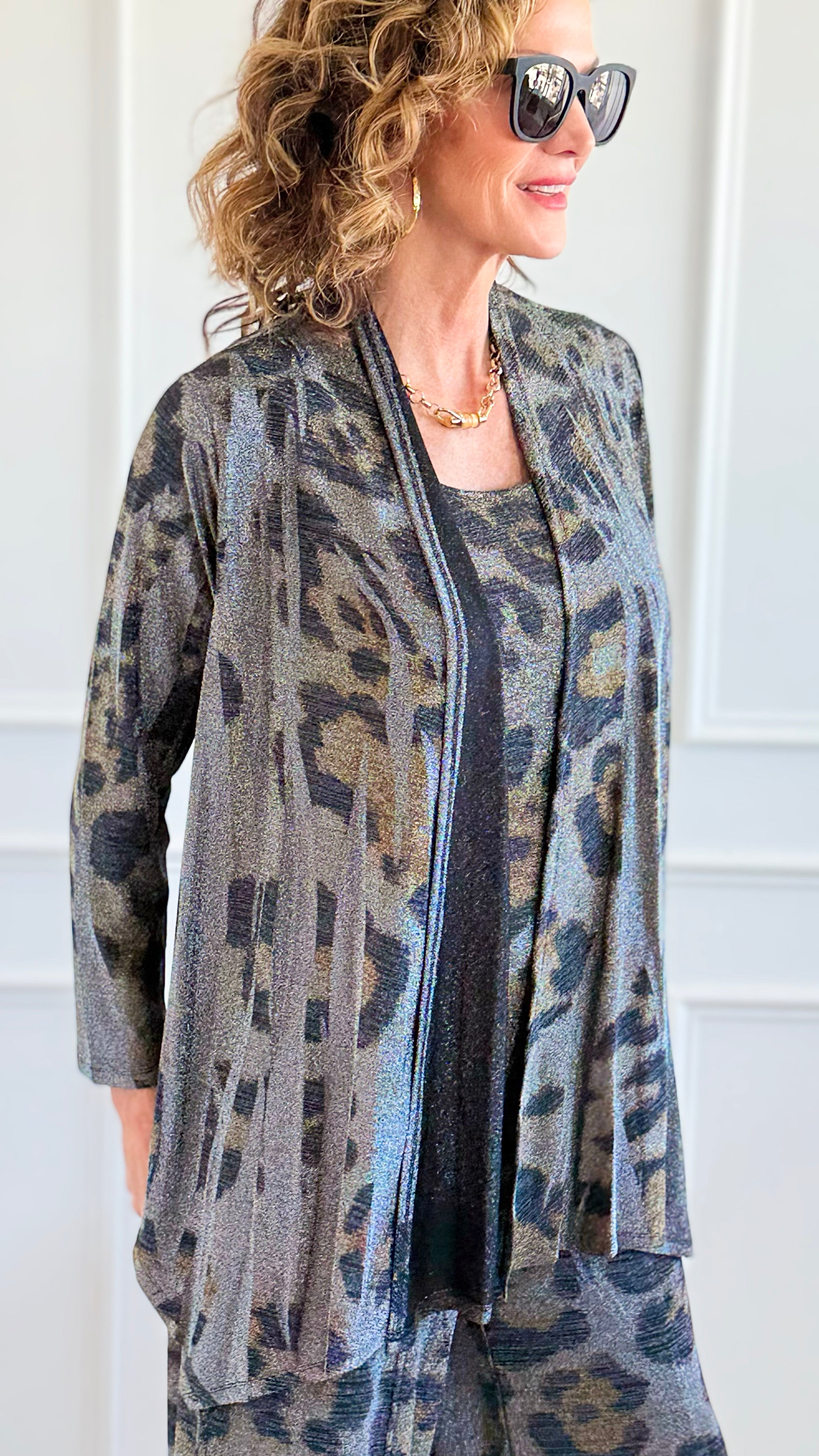 Starry Nights Printed Metallic Cardigan-Leo-150 Cardigans/Layers-Origami Fashion Inc-Coastal Bloom Boutique, find the trendiest versions of the popular styles and looks Located in Indialantic, FL