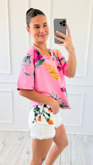 Petal Parade V-Neck Italian Top - Pink