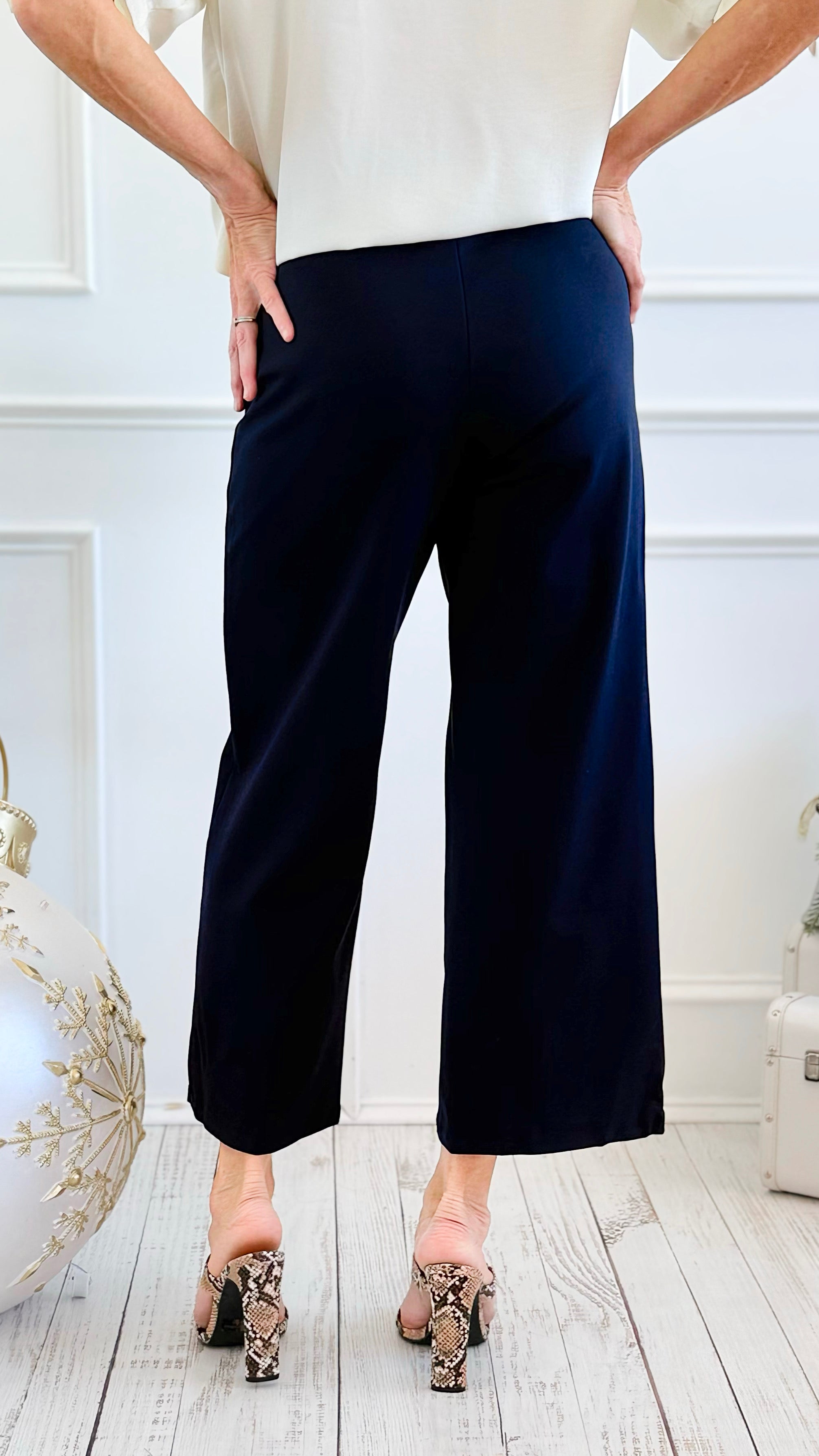 Rose Cropped Wide Leg Pant - Navy Blue-100 Pants-spin usa-Coastal Bloom Boutique, find the trendiest versions of the popular styles and looks Located in Indialantic, FL